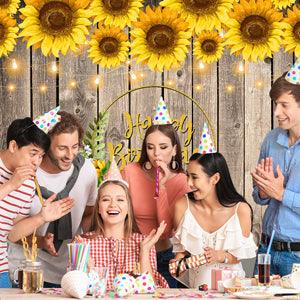 Sunflower Decoration Dark Wood Texture  Photography Backdrop for Happy Birthday