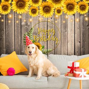 Sunflower Decoration Dark Wood Texture  Photography Backdrop for Happy Birthday