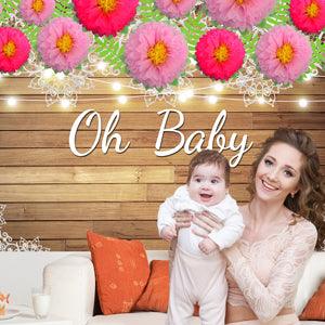 Peony Flower Romantic Wood Texture Baby Shower Backdrop for Photography