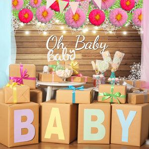 Peony Flower Romantic Wood Texture Baby Shower Backdrop for Photography