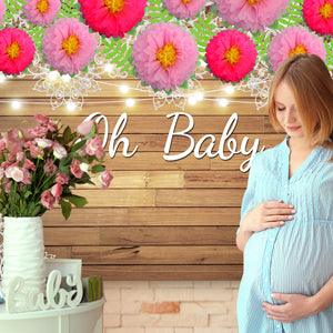 Peony Flower Romantic Wood Texture Baby Shower Backdrop for Photography