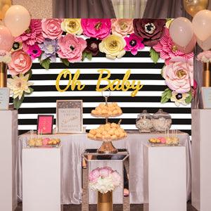 Black and White Stripes Flower Decoration Backdrop for Photography