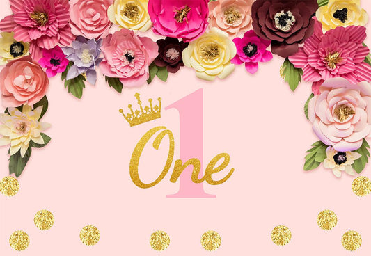 1st Birthday Flowers Decoration Backdrop for Photography
