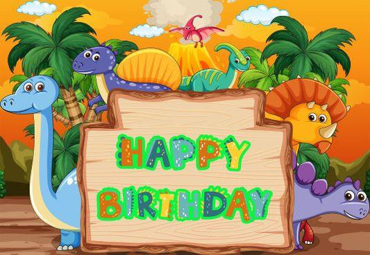 Cartoon Dinosaur Birthday Themed Party Backdrop Background TKH1840