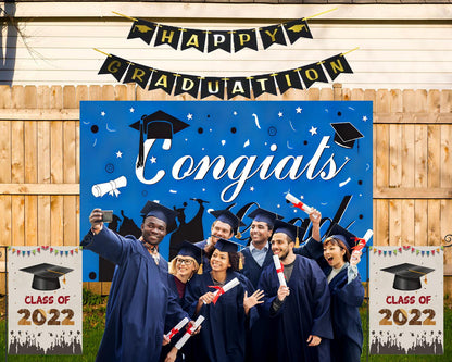 Blue Graduation Party Backdrop Blue Background Curtain Congratulations Graduation Party TKH1843