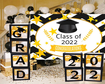 Black and White Background Graduation Party Decorations Yellow Photo Backdrop for Photography TKH1859