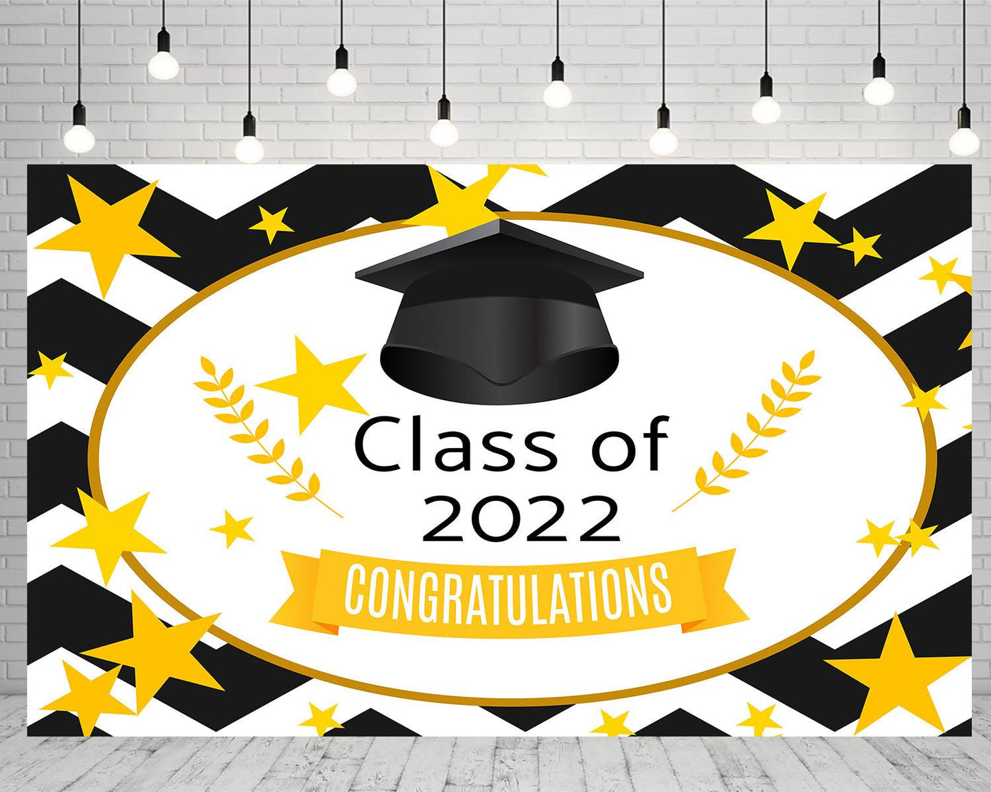 Black and White Background Graduation Party Decorations Yellow Photo Backdrop for Photography TKH1859