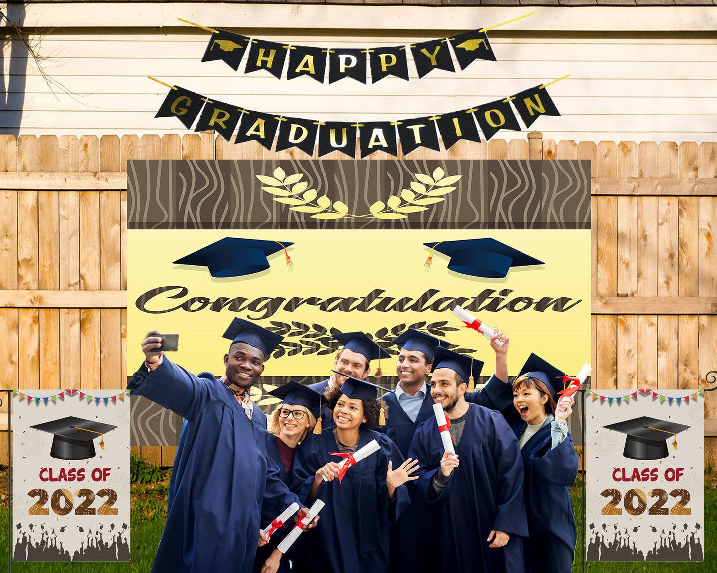 Stripe and Wheat decoration Graduation Party Backdrop for Photography Graduation Party Decorations TKH1867