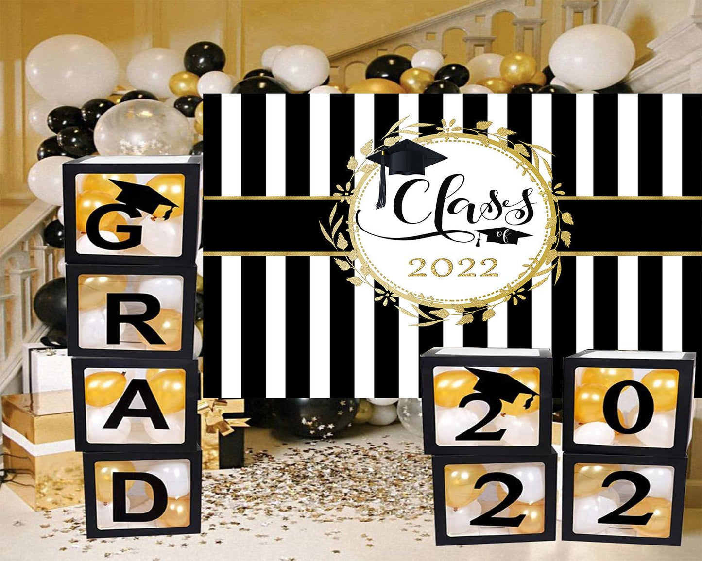 Striped Background Graduation Party Backdrop for Photography Graduation Party Decorations TKH1880