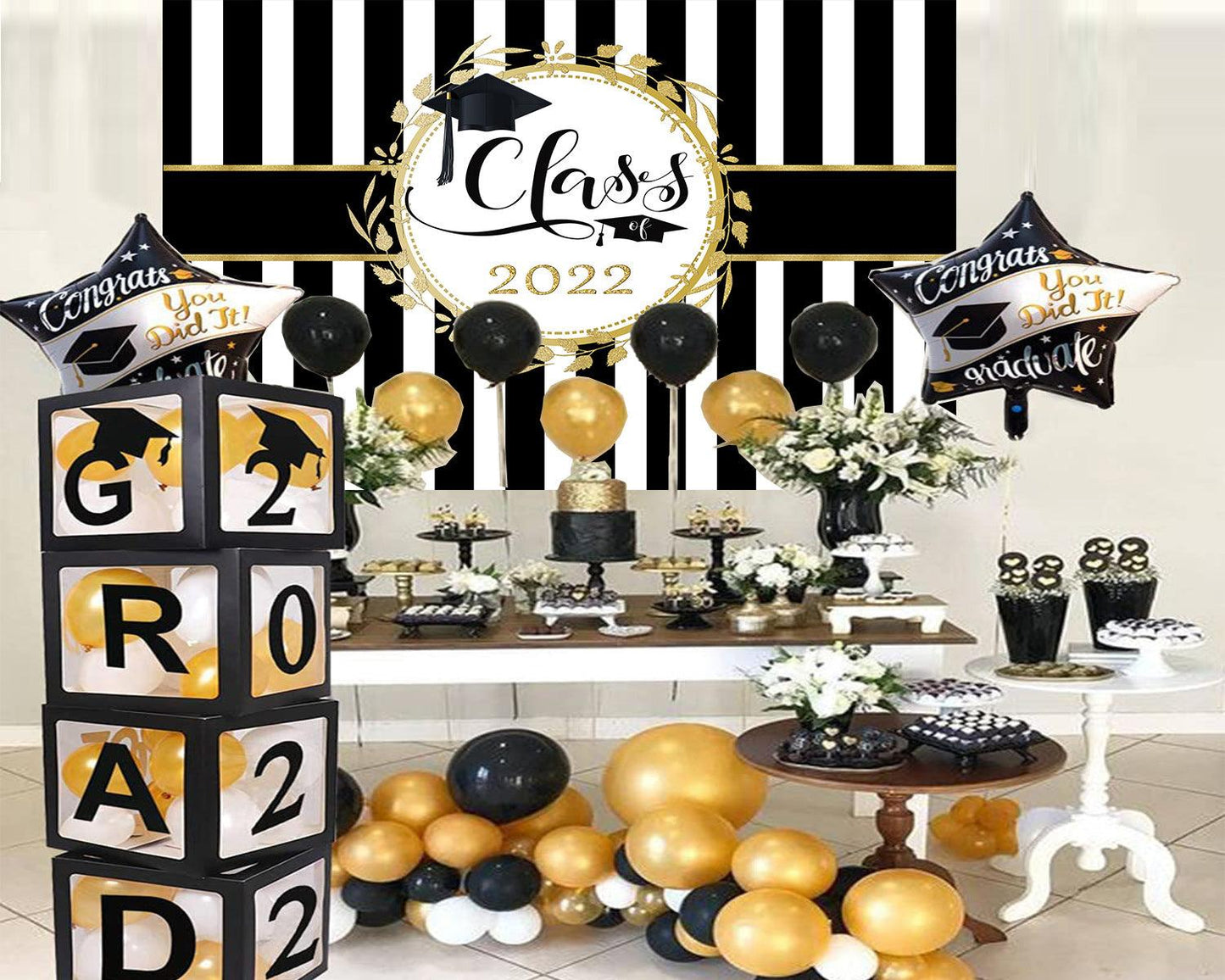 Striped Background Graduation Party Backdrop for Photography Graduation Party Decorations TKH1880