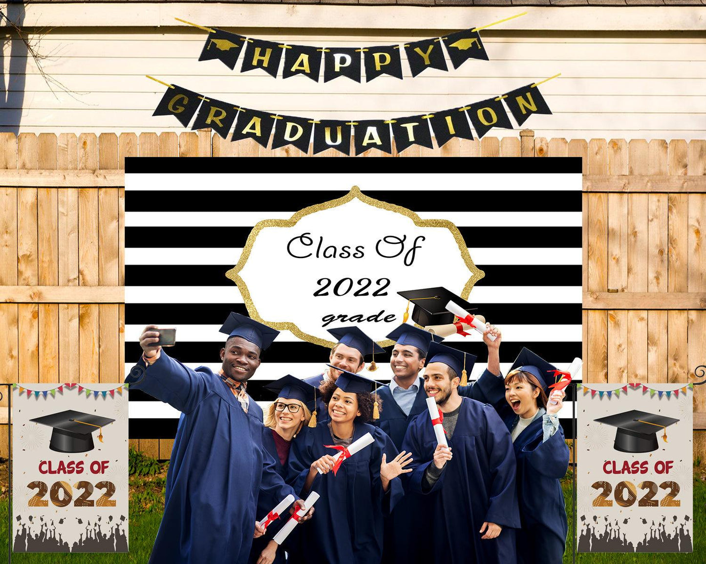 Striped Background Graduation Photo Booth Backdrop Graduation Party Decorations TKH1881