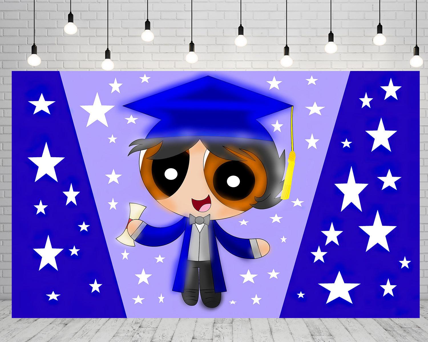 Blue Cartoon Character Graduation Party Backdrop for Photography TKH18 ...