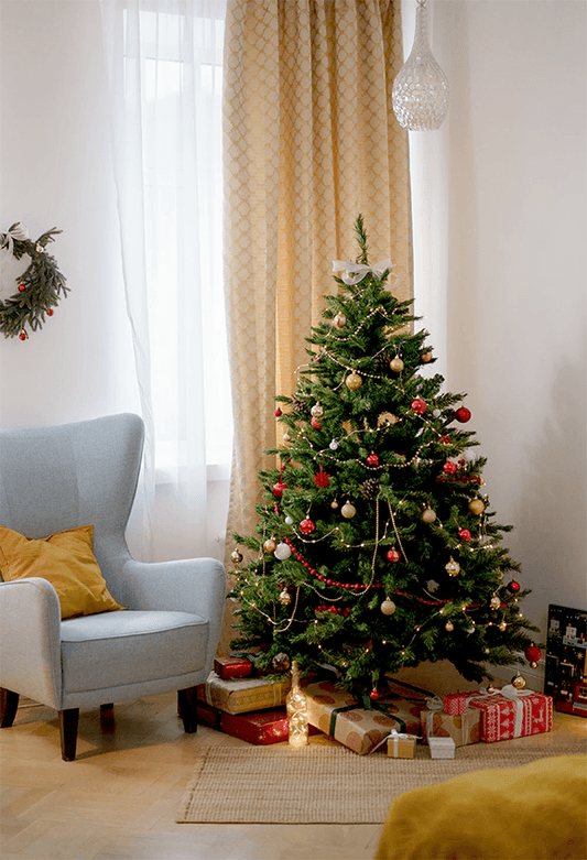 Indoor Wood Floor Curtain Sofa Christmas Tree Backdrop